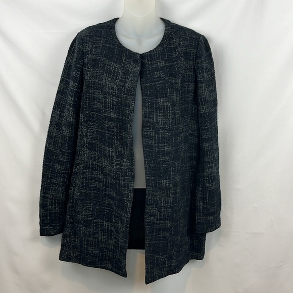 Eileen Fisher Crosshatch Open Front Black Gray Blazer Coat-Organic Cotton Size M - Picture 3 of 10